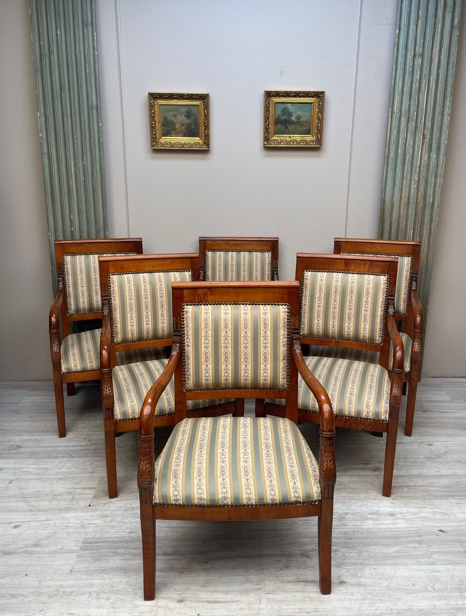 Suite Of Six Directoire Armchairs 20th Century 