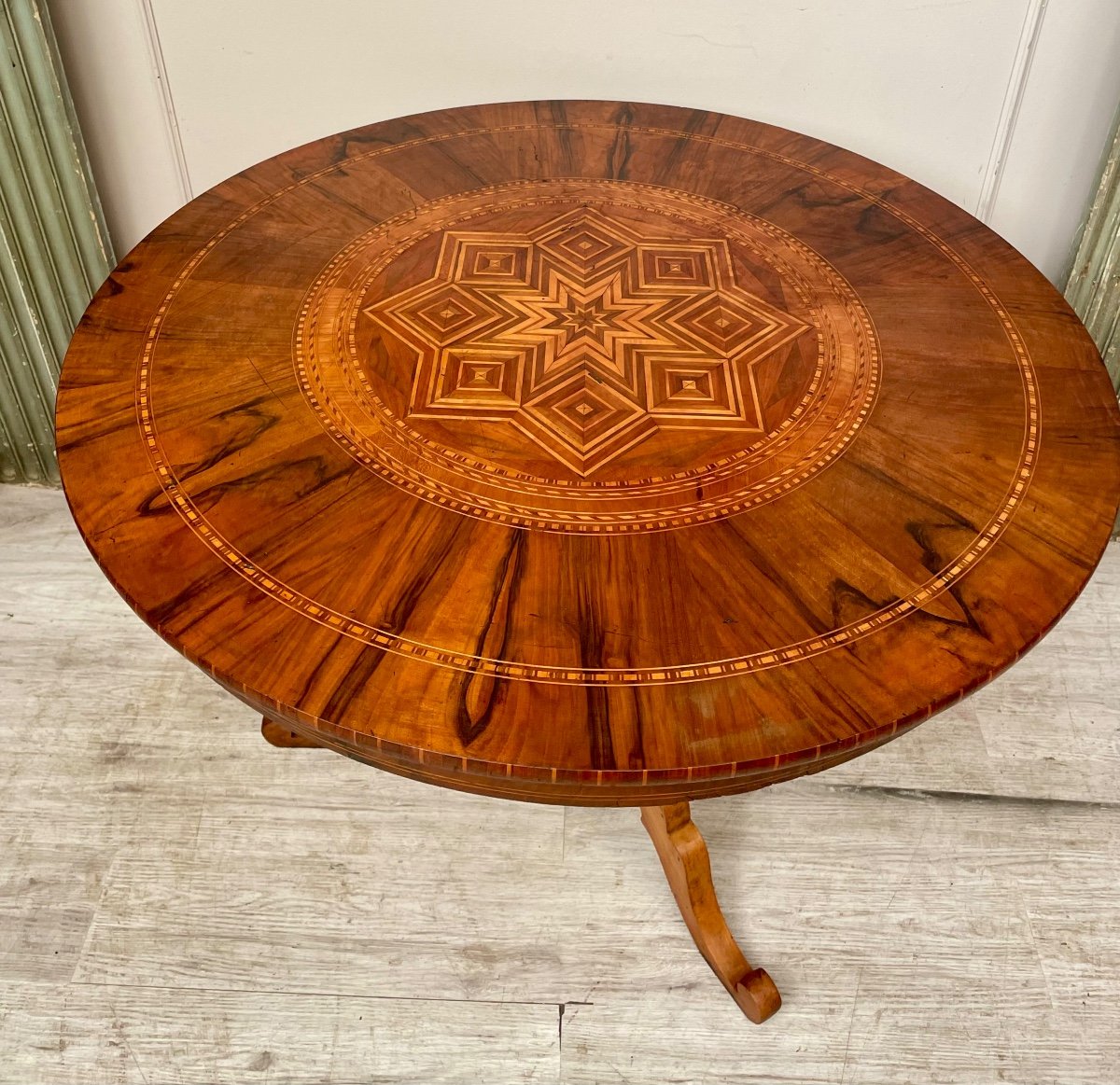 Charles X Style Pedestal Table In Marquetry From The 19th Century -photo-2