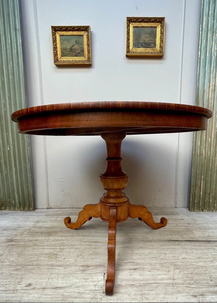 Charles X Style Pedestal Table In Marquetry From The 19th Century -photo-1