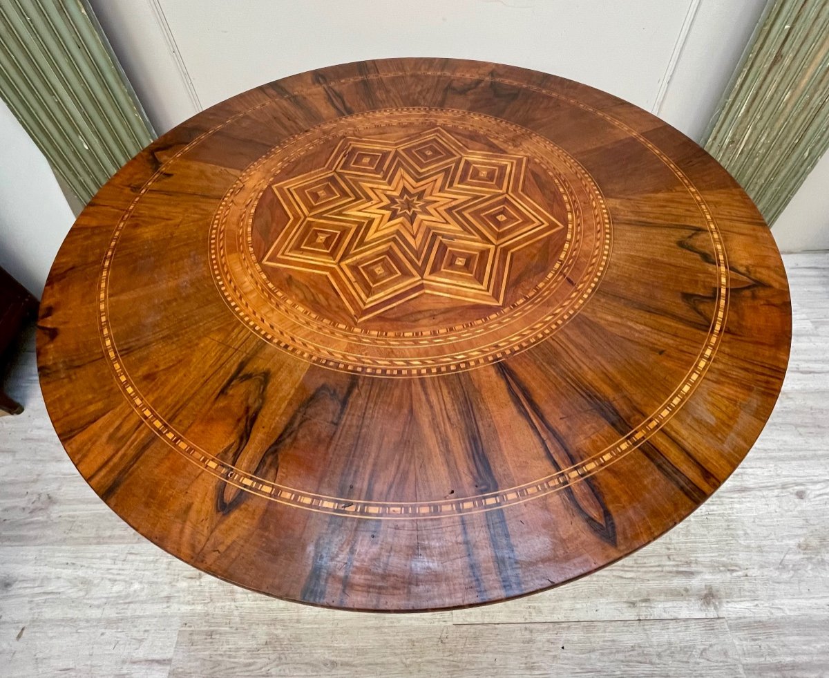 Charles X Style Pedestal Table In Marquetry From The 19th Century -photo-2