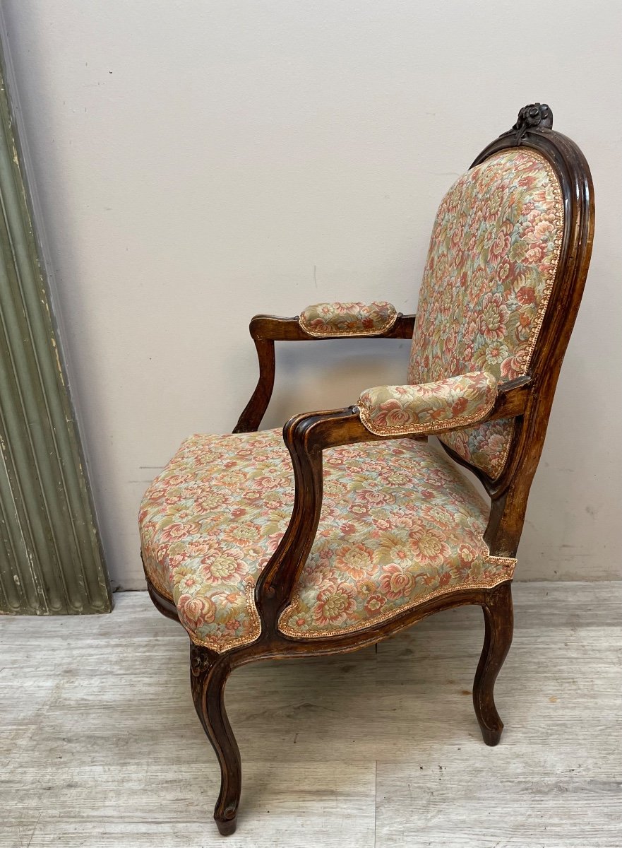 Louis XV Armchair In Walnut From The 18th Century -photo-1