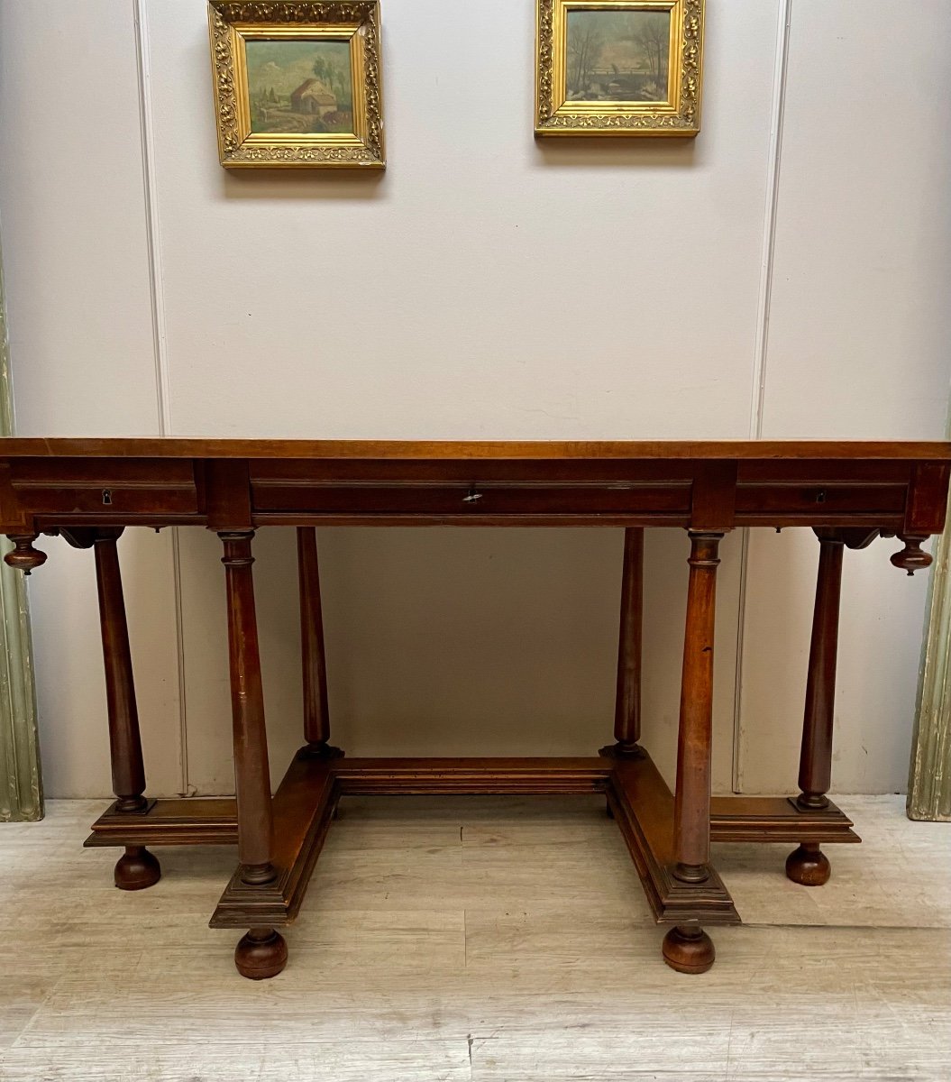 Louis XIV Style Walnut Money Changer Desk Table From The 19th Century -photo-4