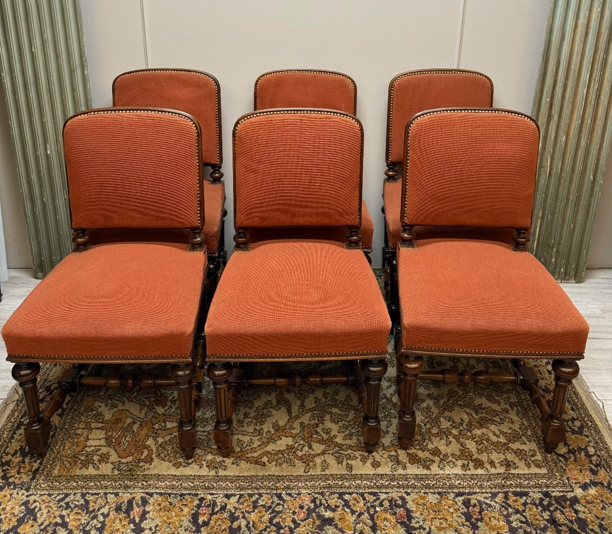 Set Of 6 Louis XIII Walnut Chairs, 19th Century -photo-2