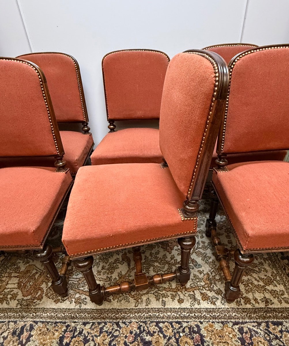 Set Of 6 Louis XIII Walnut Chairs, 19th Century -photo-4