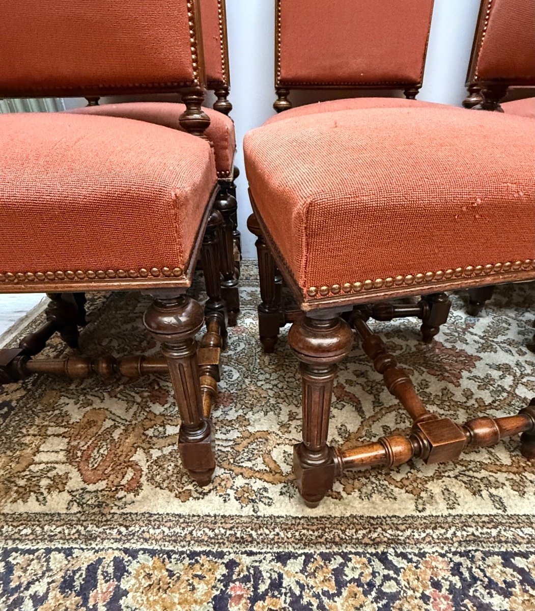 Set Of 6 Louis XIII Walnut Chairs, 19th Century -photo-1