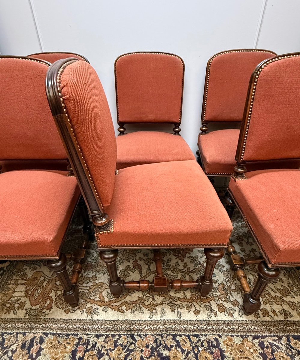 Set Of 6 Louis XIII Walnut Chairs, 19th Century -photo-3