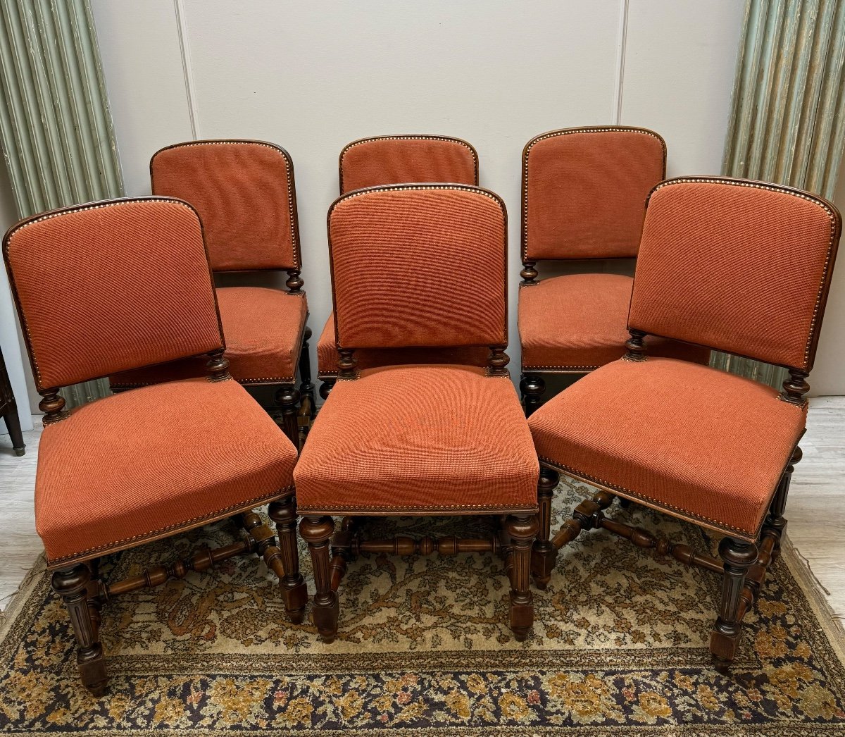 Set Of 6 Louis XIII Walnut Chairs, 19th Century -photo-4