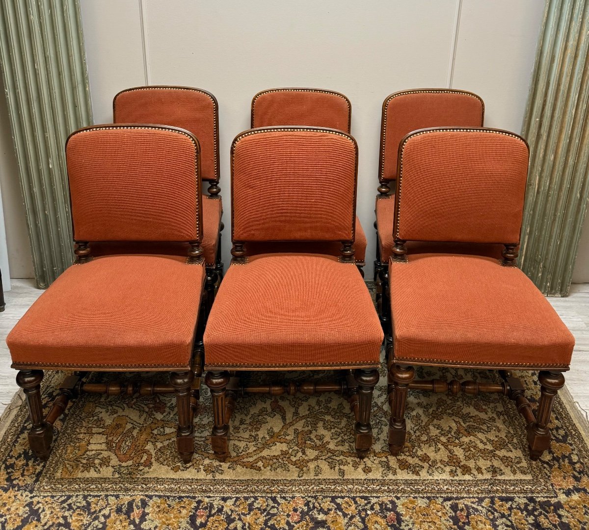 Set Of 6 Louis XIII Walnut Chairs, 19th Century 