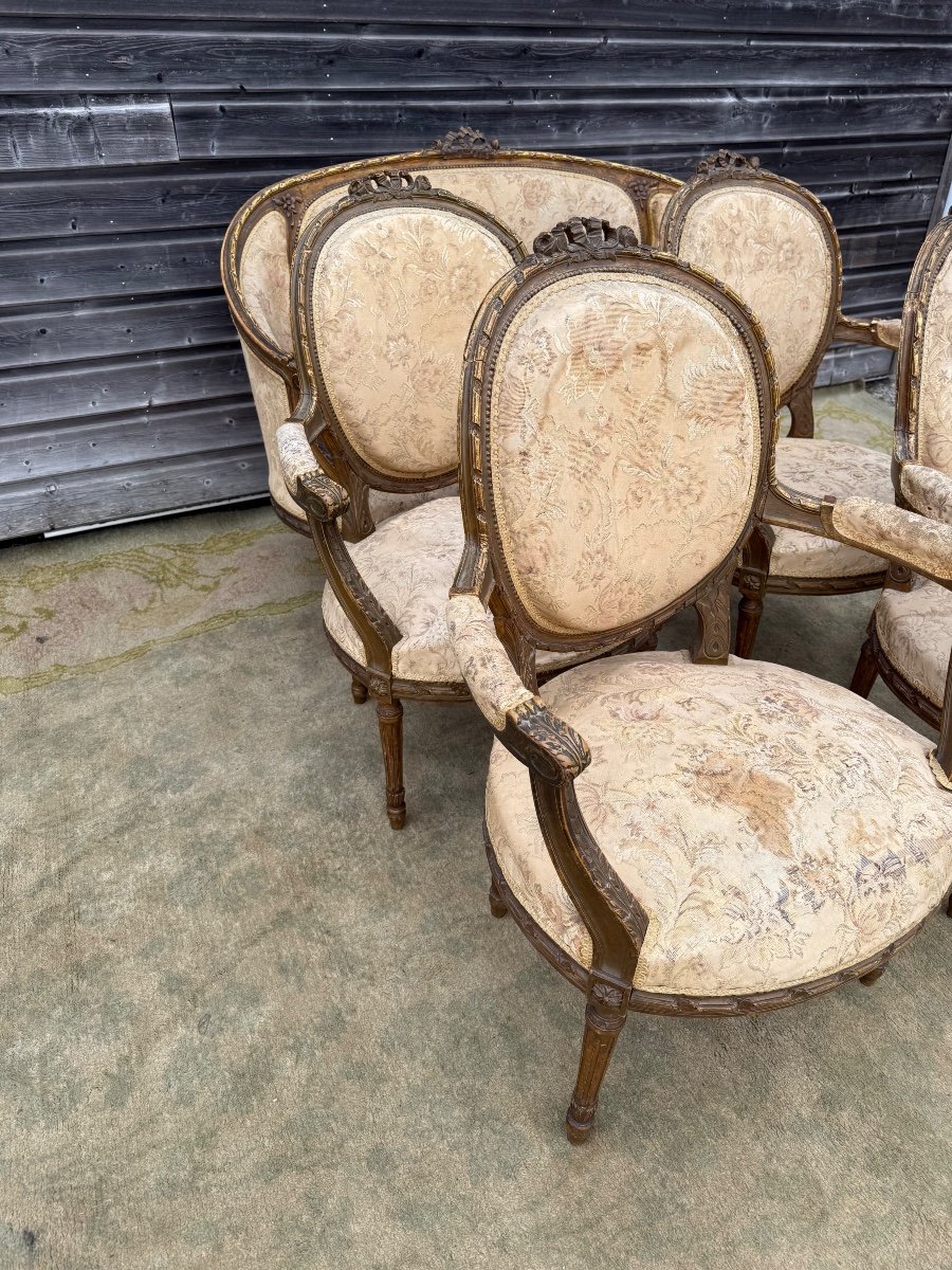 Louis XVI Style Gilded Wood Living Room -photo-2