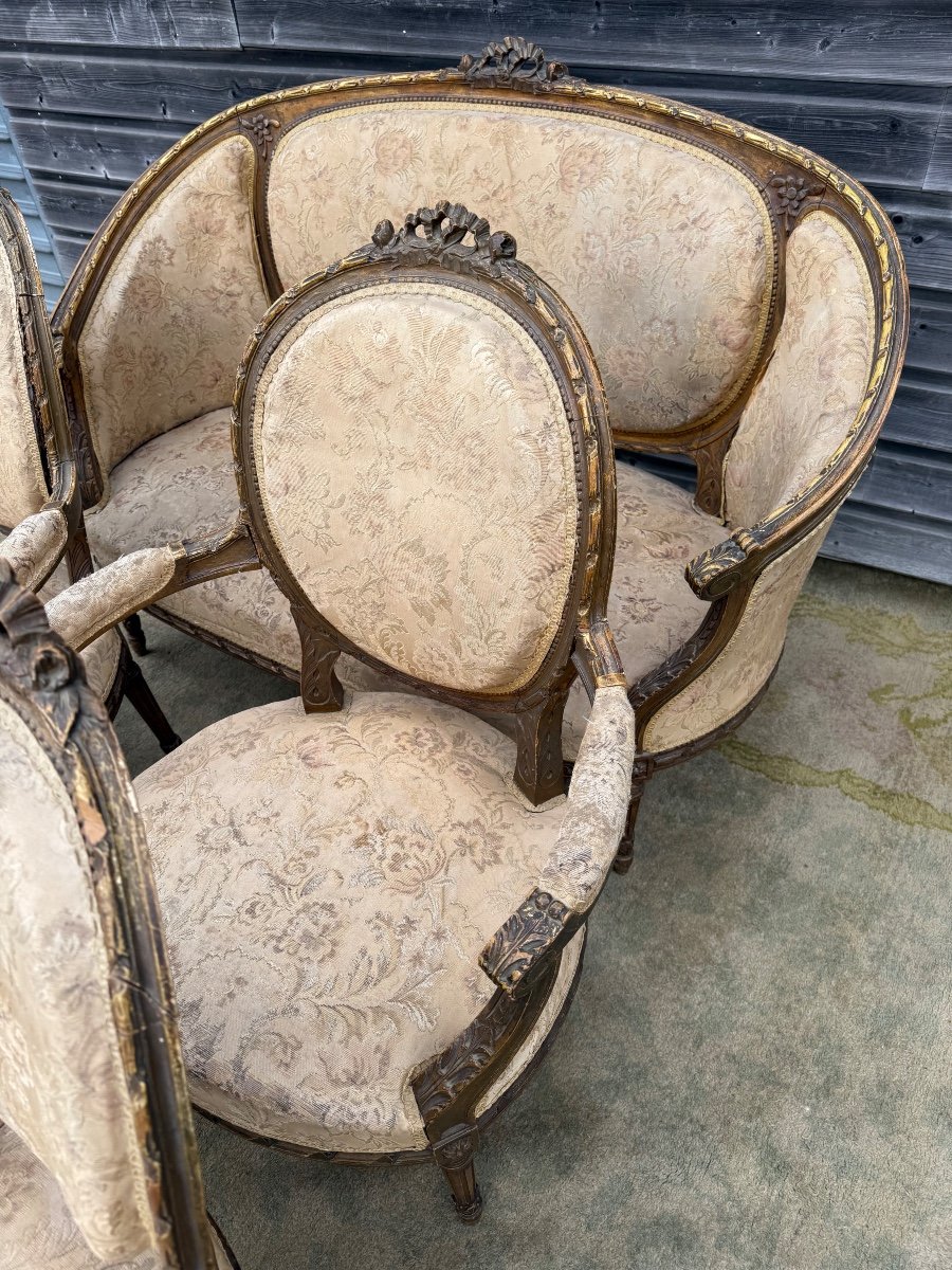 Louis XVI Style Gilded Wood Living Room -photo-3