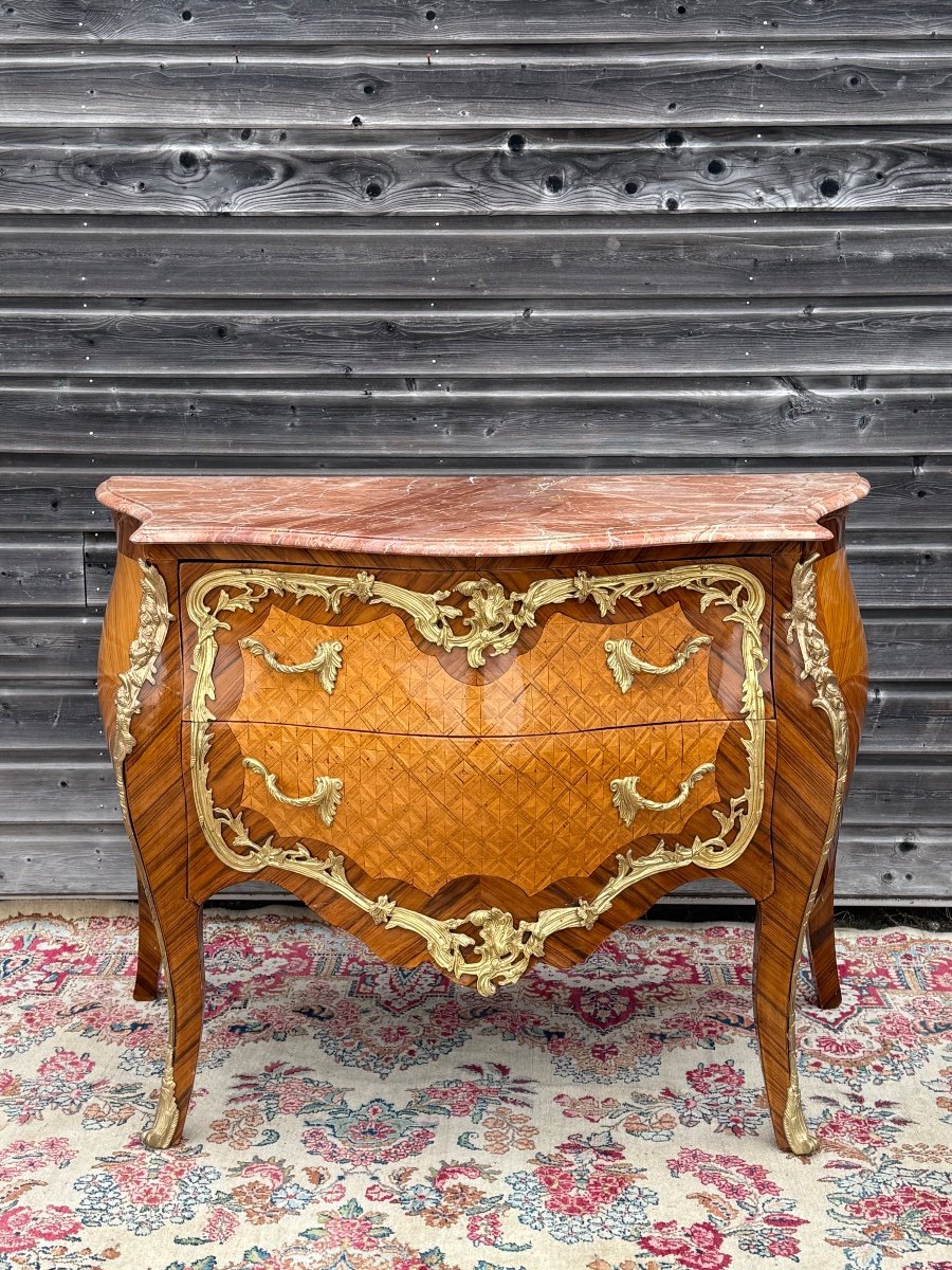 Commode D’apparat De Style Louis XV En Marqueterie époque 20 ème Siècle -photo-2