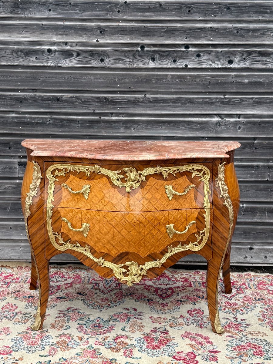 Commode D’apparat De Style Louis XV En Marqueterie époque 20 ème Siècle -photo-3