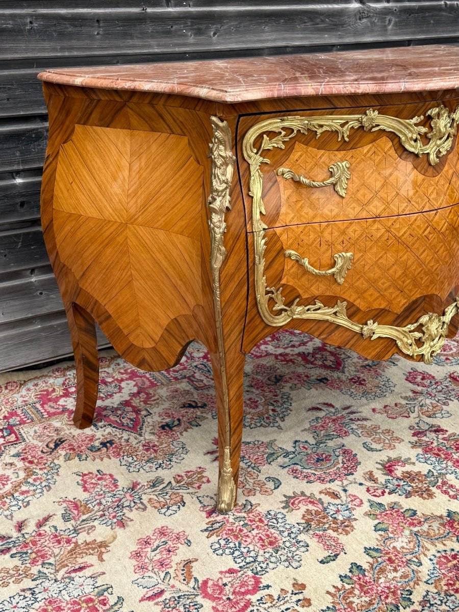 Commode D’apparat De Style Louis XV En Marqueterie époque 20 ème Siècle -photo-2