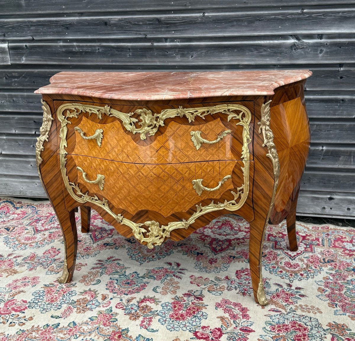 Commode D’apparat De Style Louis XV En Marqueterie époque 20 ème Siècle -photo-3