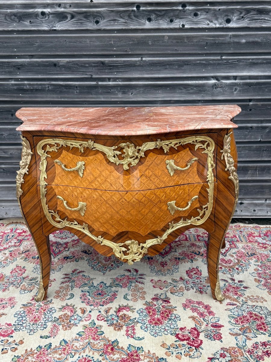 Commode D’apparat De Style Louis XV En Marqueterie époque 20 ème Siècle -photo-4