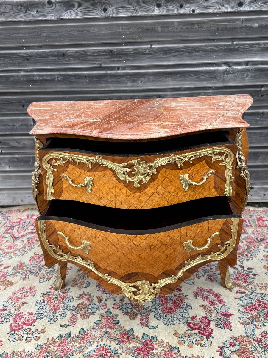 Commode D’apparat De Style Louis XV En Marqueterie époque 20 ème Siècle -photo-5