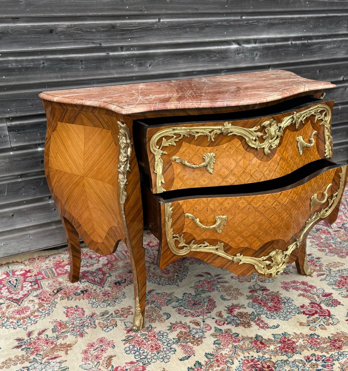 Commode D’apparat De Style Louis XV En Marqueterie époque 20 ème Siècle -photo-7