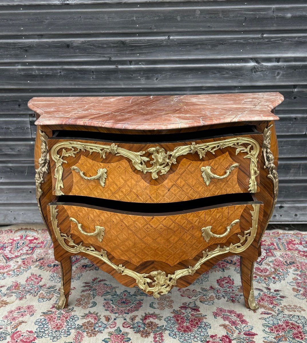 Commode D’apparat De Style Louis XV En Marqueterie époque 20 ème Siècle -photo-8