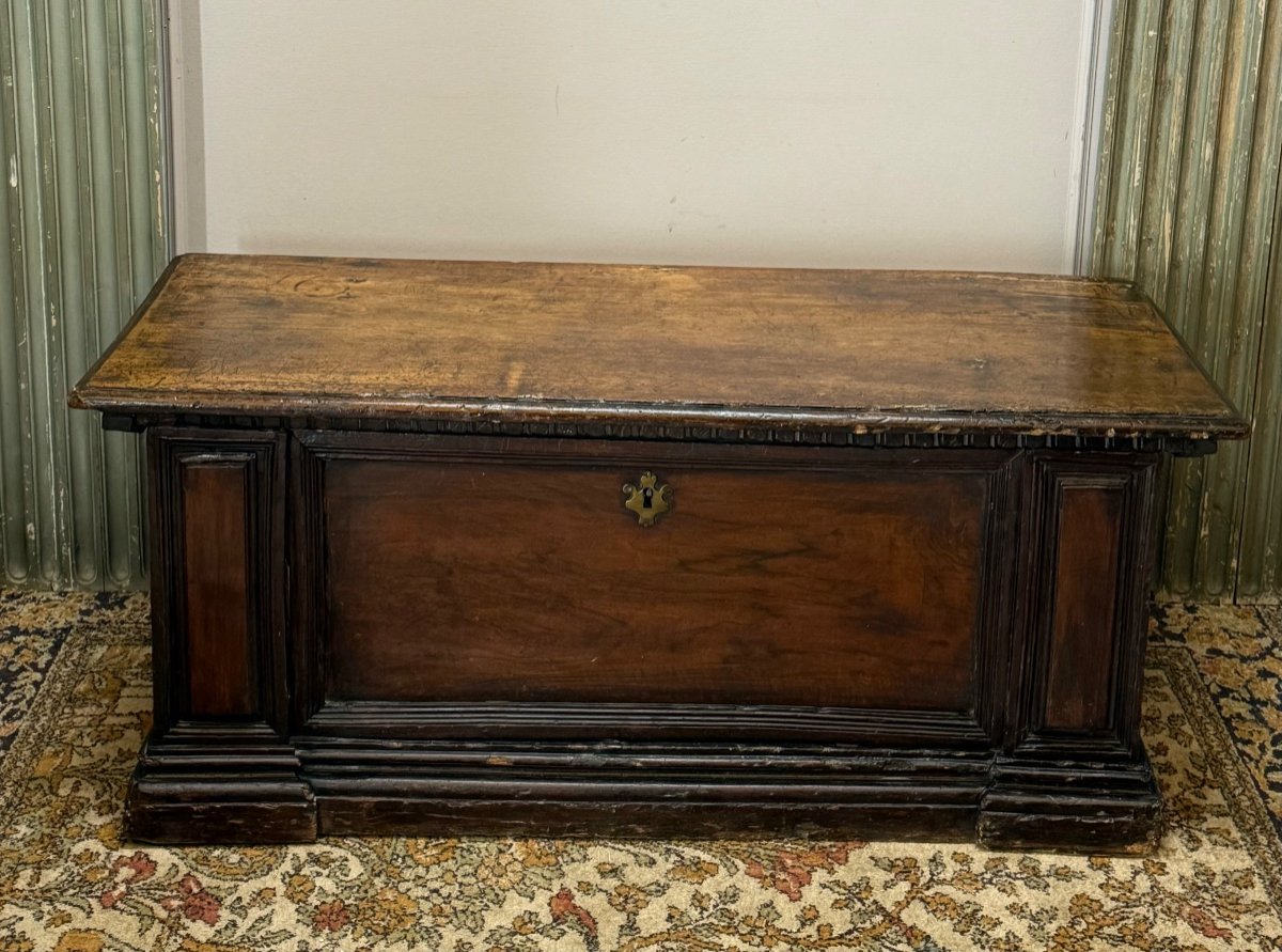 Cassonne Chest In Walnut, Northern Italy, 17th Century 