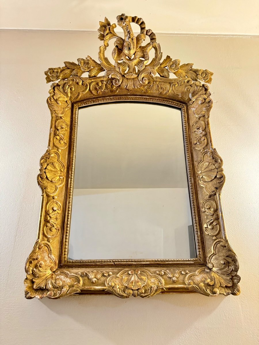 18th Century Regency Period Gilded Stucco And Wood Pediment Mirror 