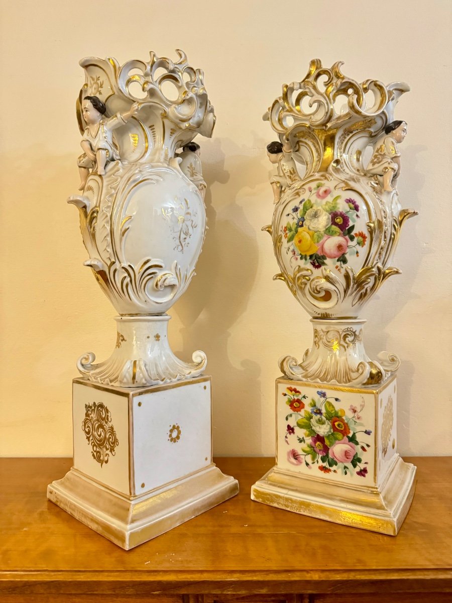 Large Pair Of Old Paris Porcelain Vases Signed Jacob Petit 19th Century -photo-1