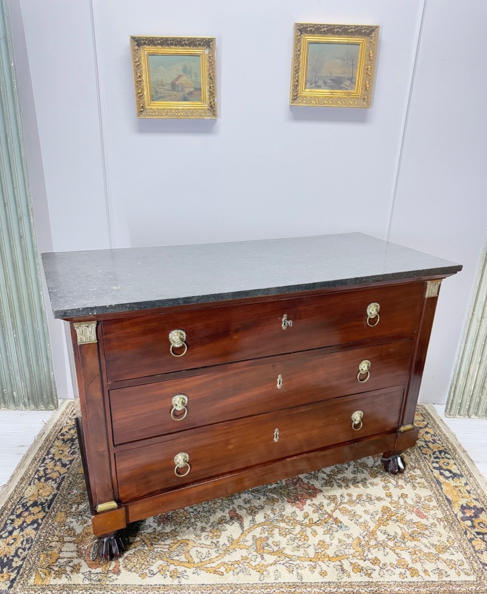 Commode D’époque Empire En Acajou  19 ème Siècle -photo-4