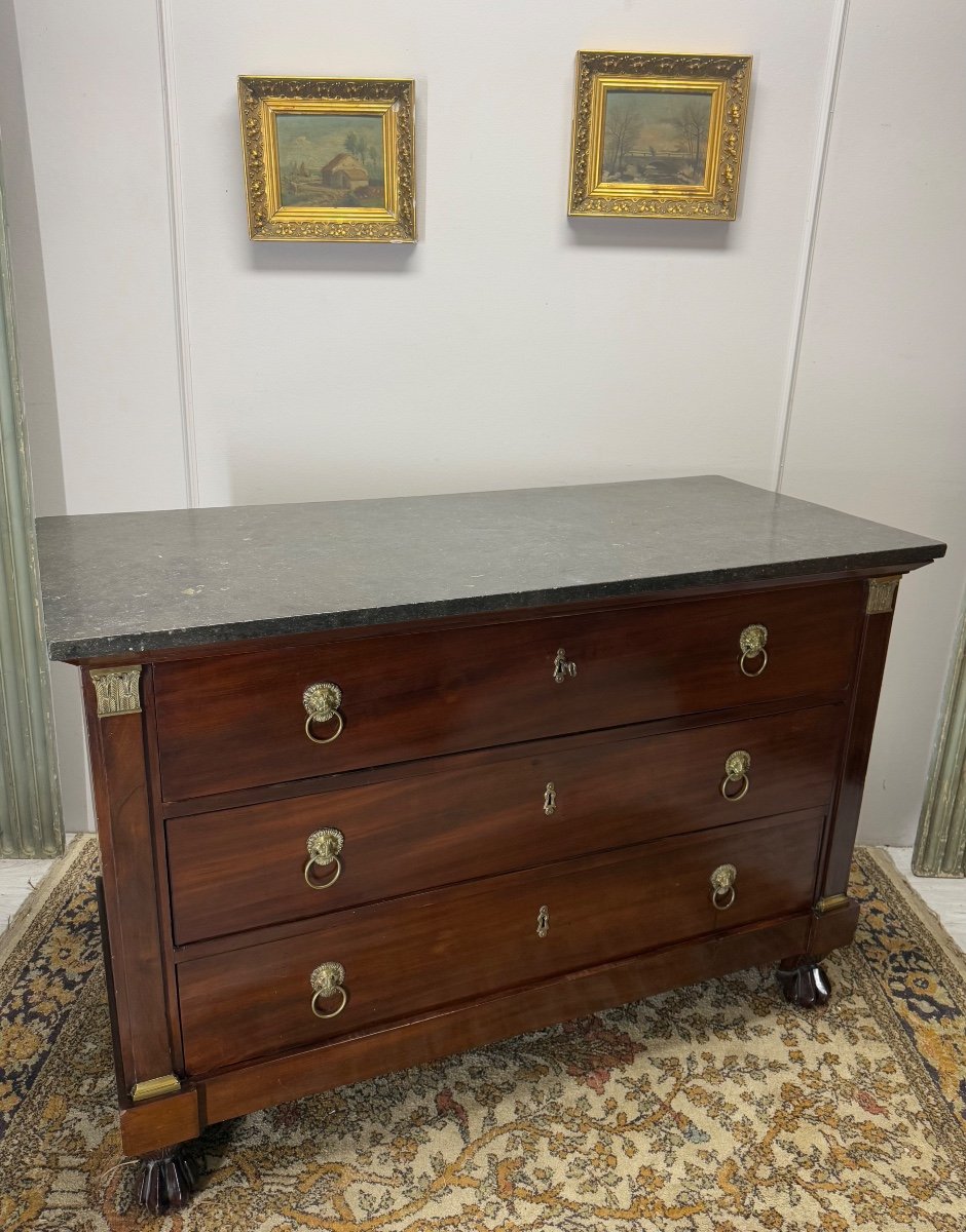 Commode D’époque Empire En Acajou  19 ème Siècle -photo-7