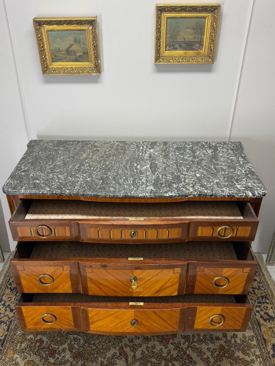 Transition Chest Of Drawers With Marquetry Steps From The 19th Century -photo-2