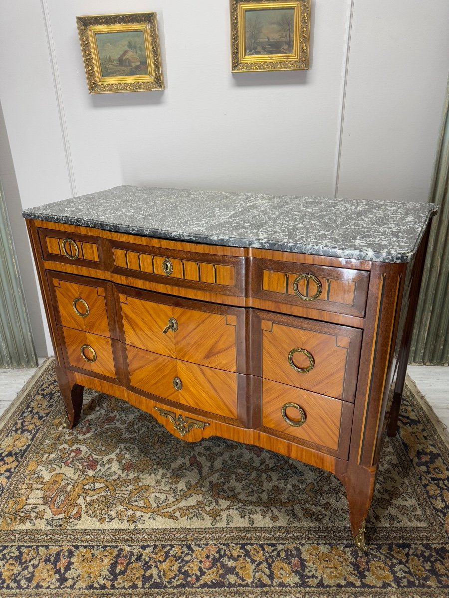 Transition Chest Of Drawers With Marquetry Steps From The 19th Century -photo-2