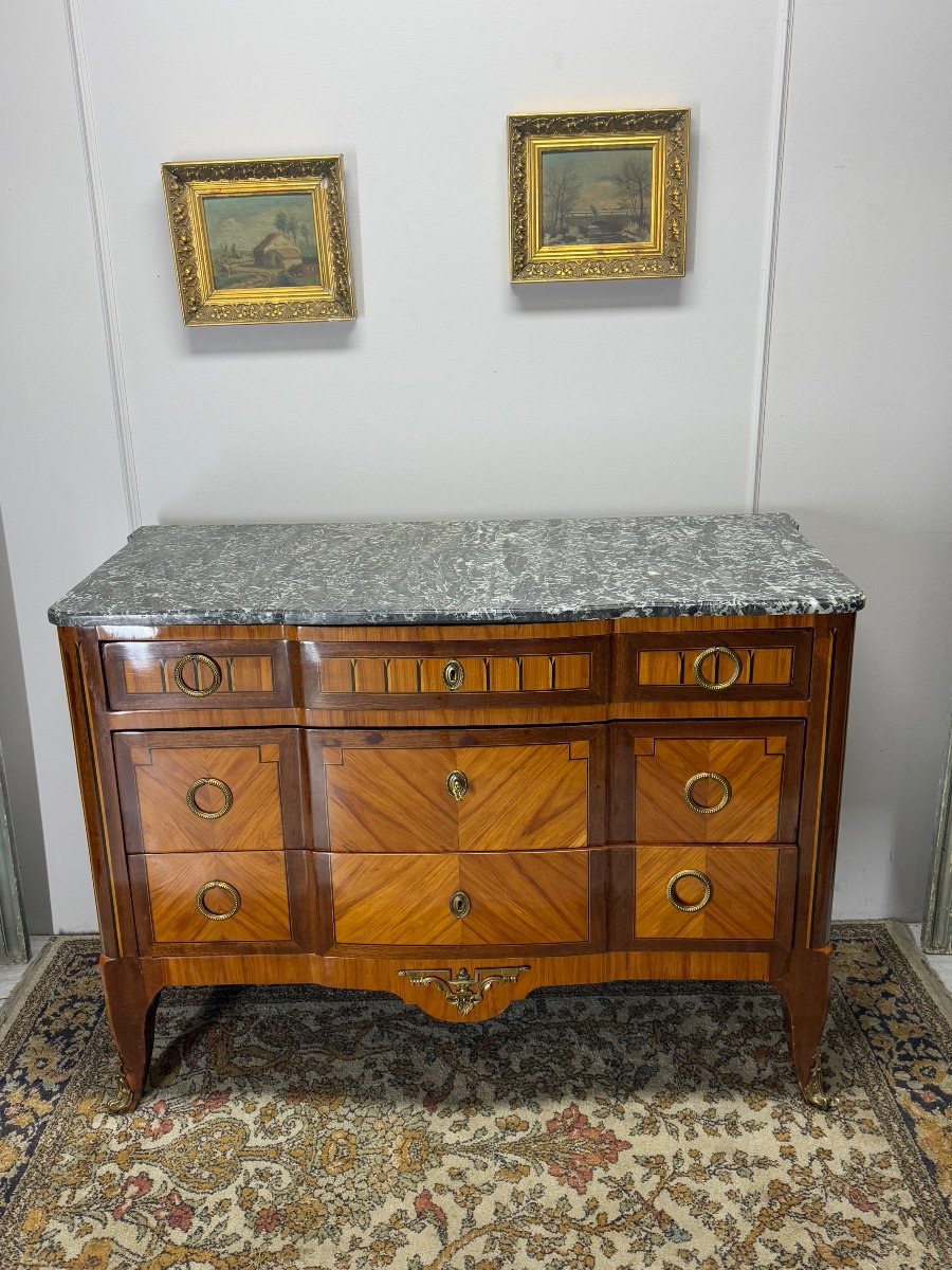 Transition Chest Of Drawers With Marquetry Steps From The 19th Century -photo-4