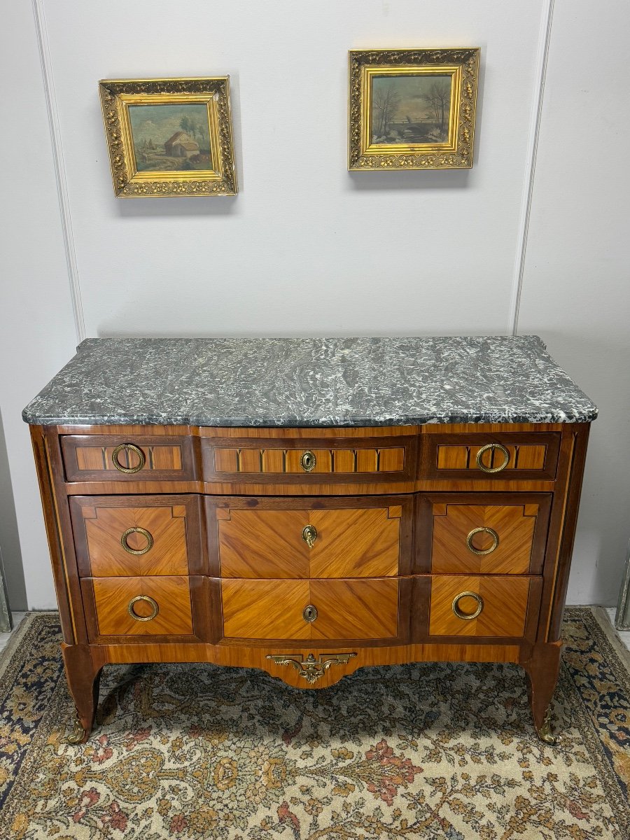 Transition Chest Of Drawers With Marquetry Steps From The 19th Century -photo-5