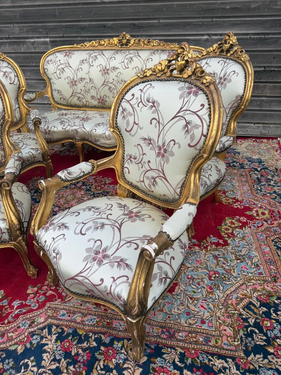 Louis XV Style Living Room Furniture In Gilded Wood -photo-2