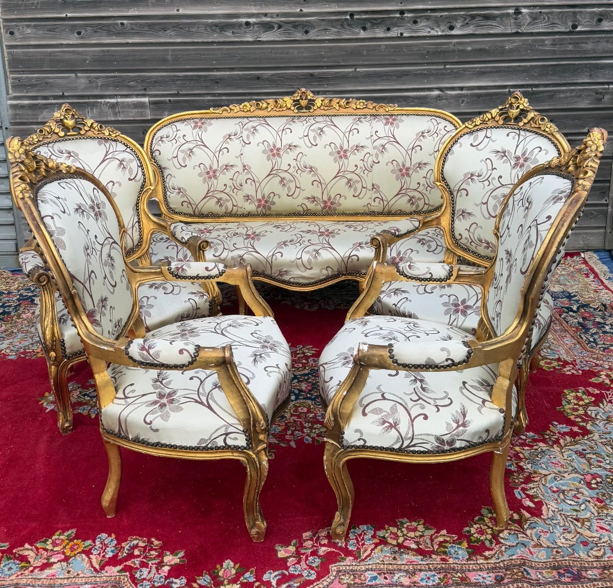 Louis XV Style Living Room Furniture In Gilded Wood -photo-3