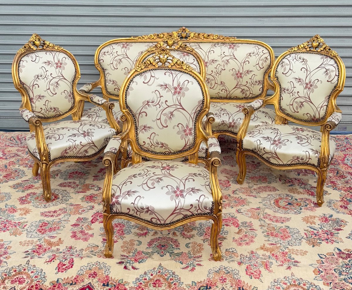 Louis XV Style Living Room Furniture In Gilded Wood -photo-2