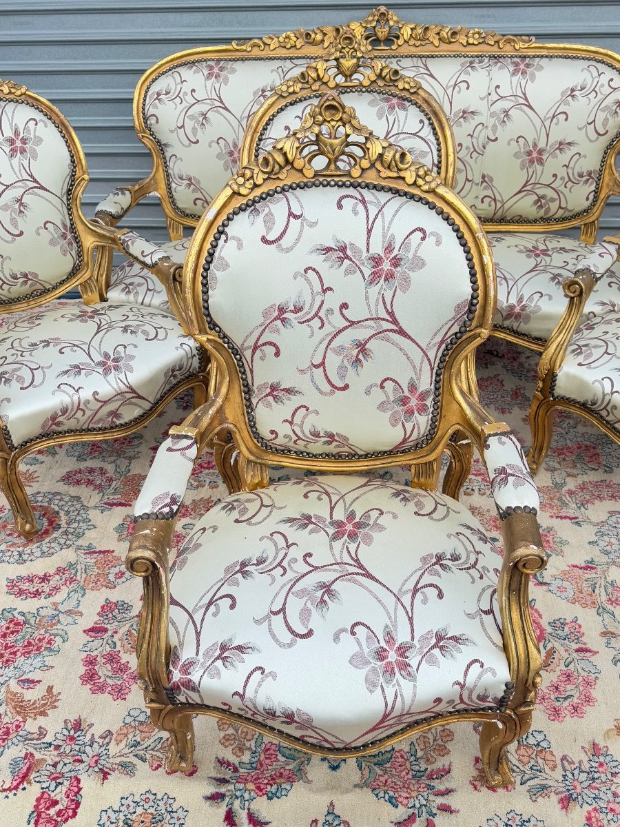 Louis XV Style Living Room Furniture In Gilded Wood -photo-3