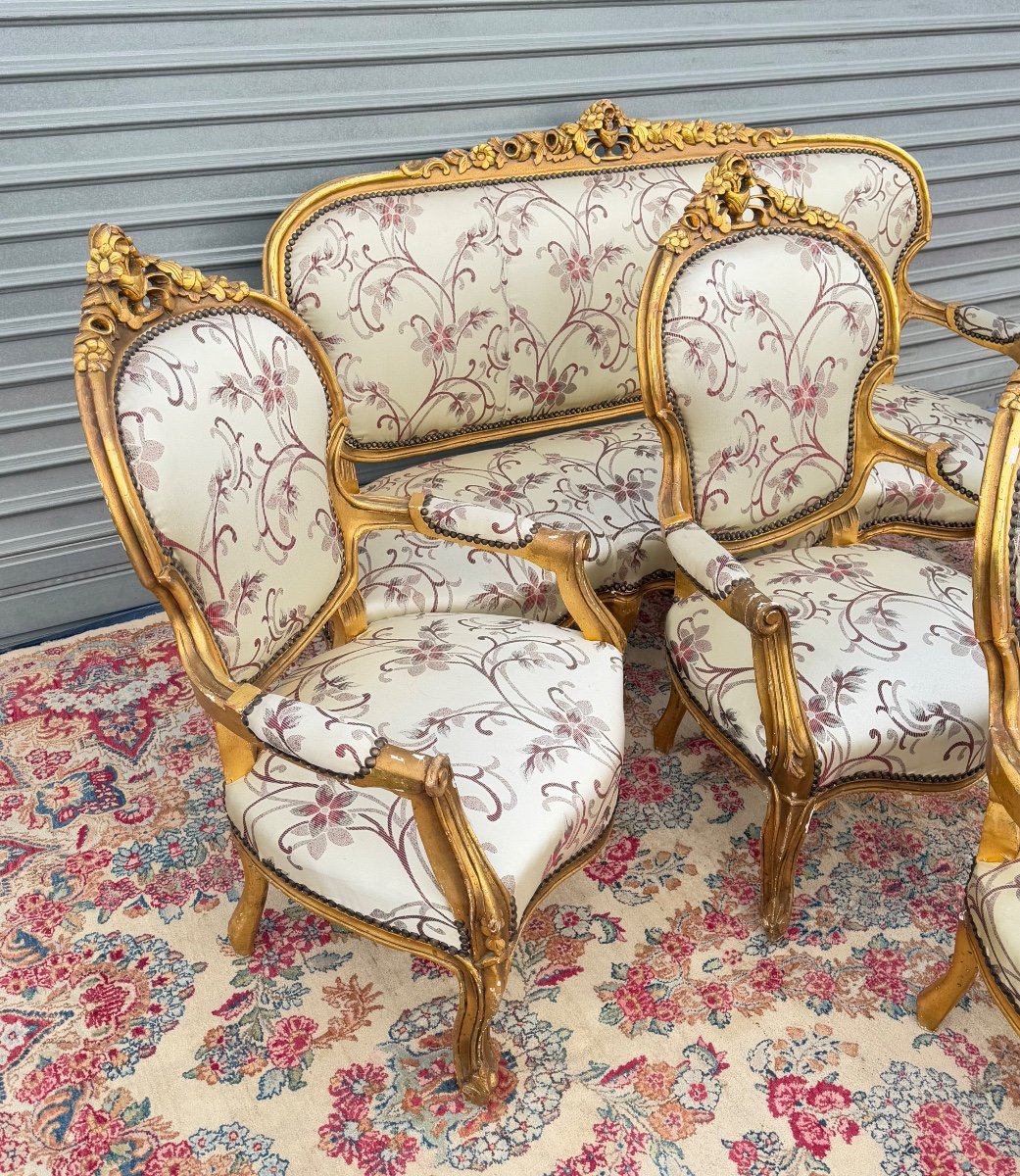 Louis XV Style Living Room Furniture In Gilded Wood -photo-4