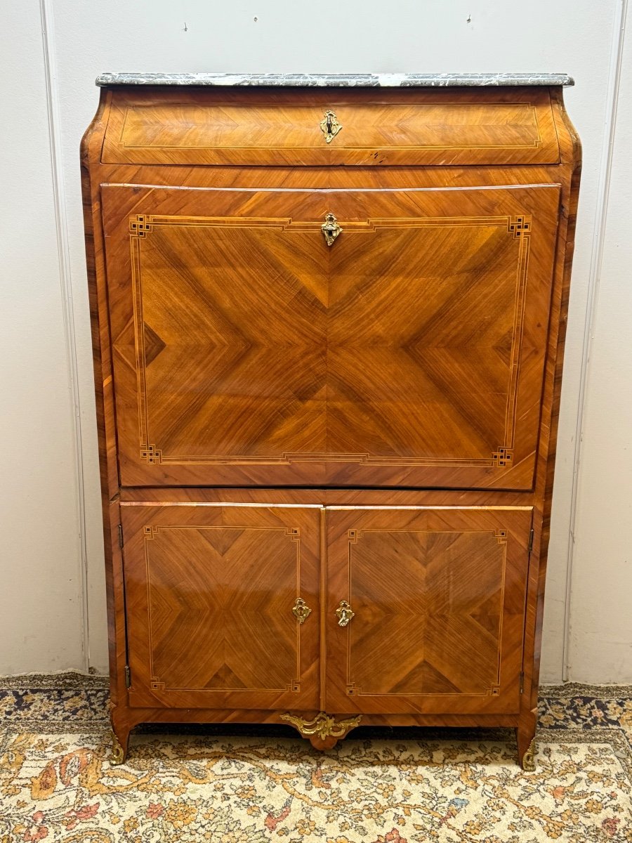 Louis XV Secretary From The 18th Century In Marquetry -photo-2