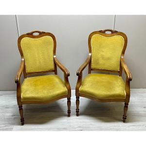 Pair Of Cherrywood Armchairs From The Restoration Period