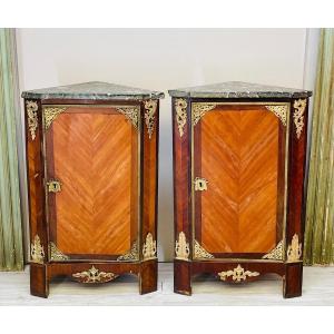 Pair Of Louis XVI Period Marquetry Corner Cabinets 
