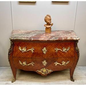 Imposing Curved Louis XV Chest Of Drawers Stamped Fleurs De Lys 