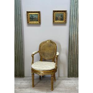 Louis XVI Golden Wood Office Armchair 