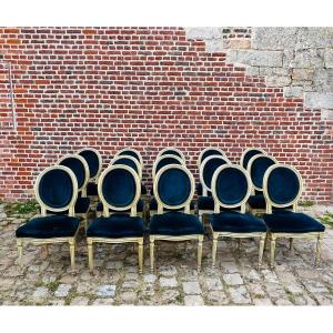 Suite Of 15 Louis XVI Style Lacquer Medallion Chairs 