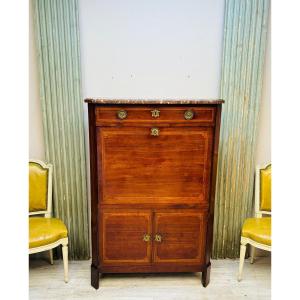 Secretary In Veneer Stamped N.petit From The Louis XVI Period