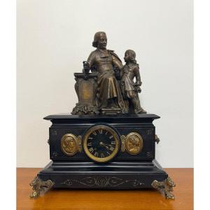 Bronze And Black Marble Mantel Clock Signed Duret 19th Century 