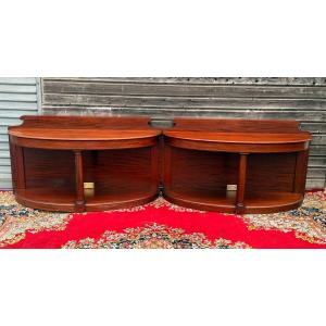 Imposing Pair Of Half-moon Consoles In Mahogany In The Empire Style From The 19th Century 