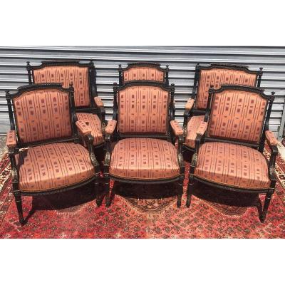 Suite De  6 Napoleon III Armchairs