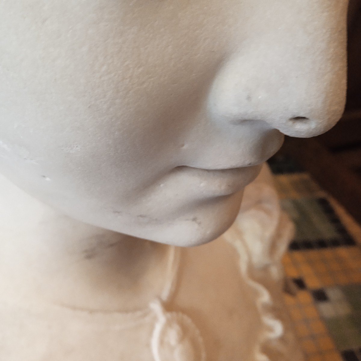 Bust Of Young Woman In Marble On Pedestal XIX-photo-3