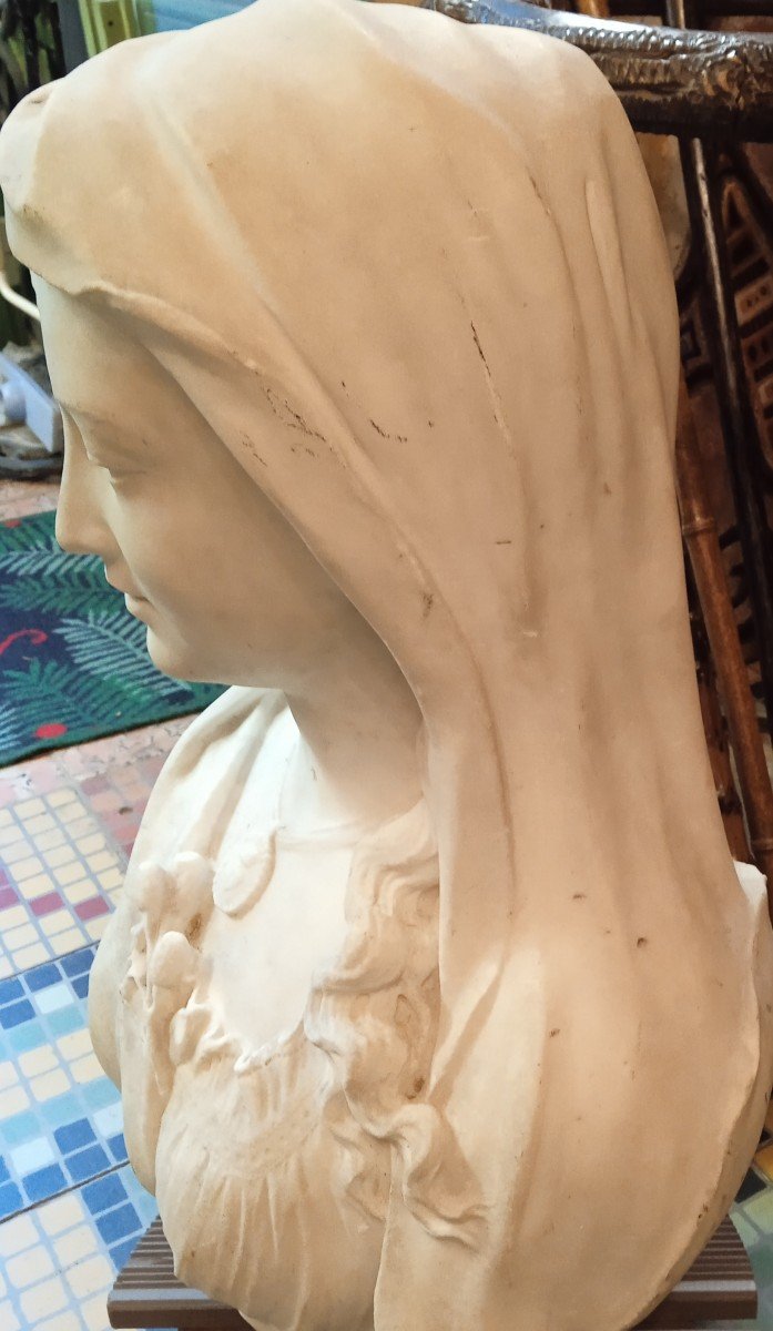 Bust Of Young Woman In Marble On Pedestal XIX-photo-4