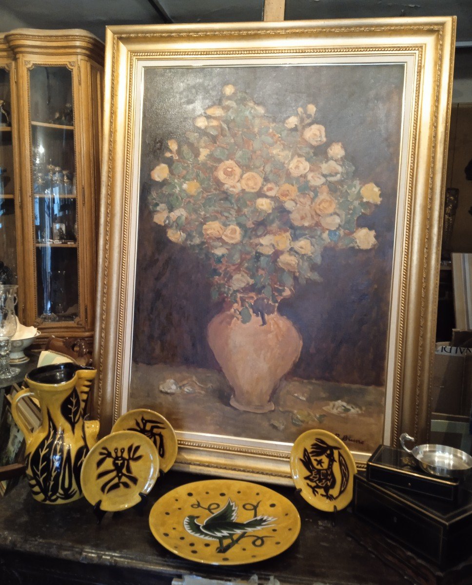 Pierre Brune Large Oil On Canvas Large Bouquet Of Flowers-photo-4