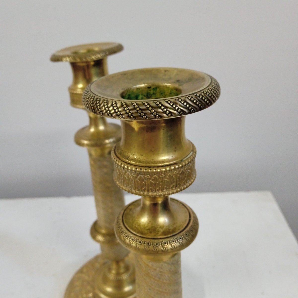 Pair Of Candlesticks Restoration Period In Brass XIX-photo-4